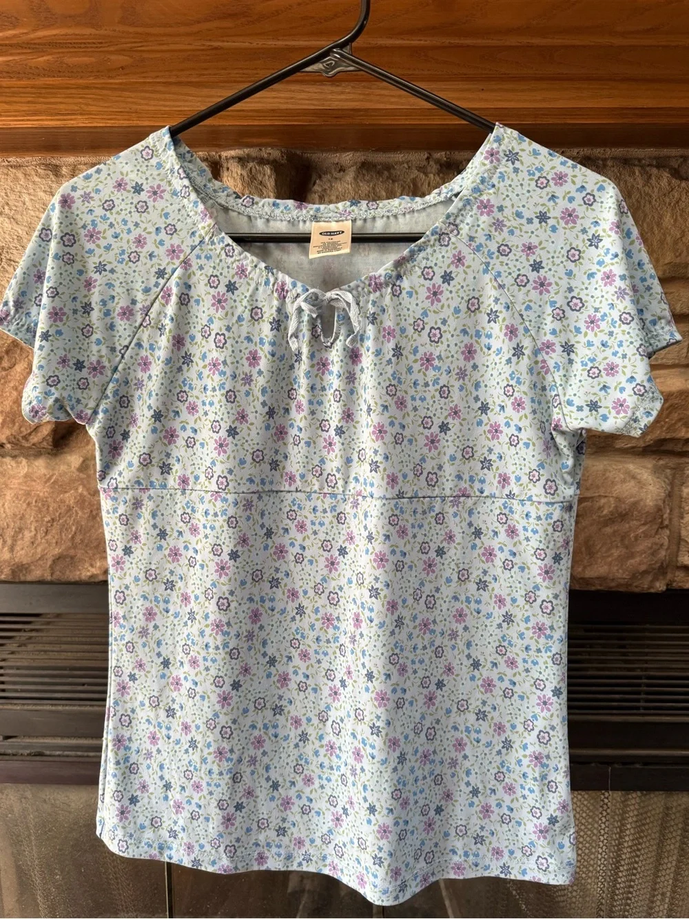 Girls Old Navy Light Blue Floral Tie-Front Short Sleeve Top